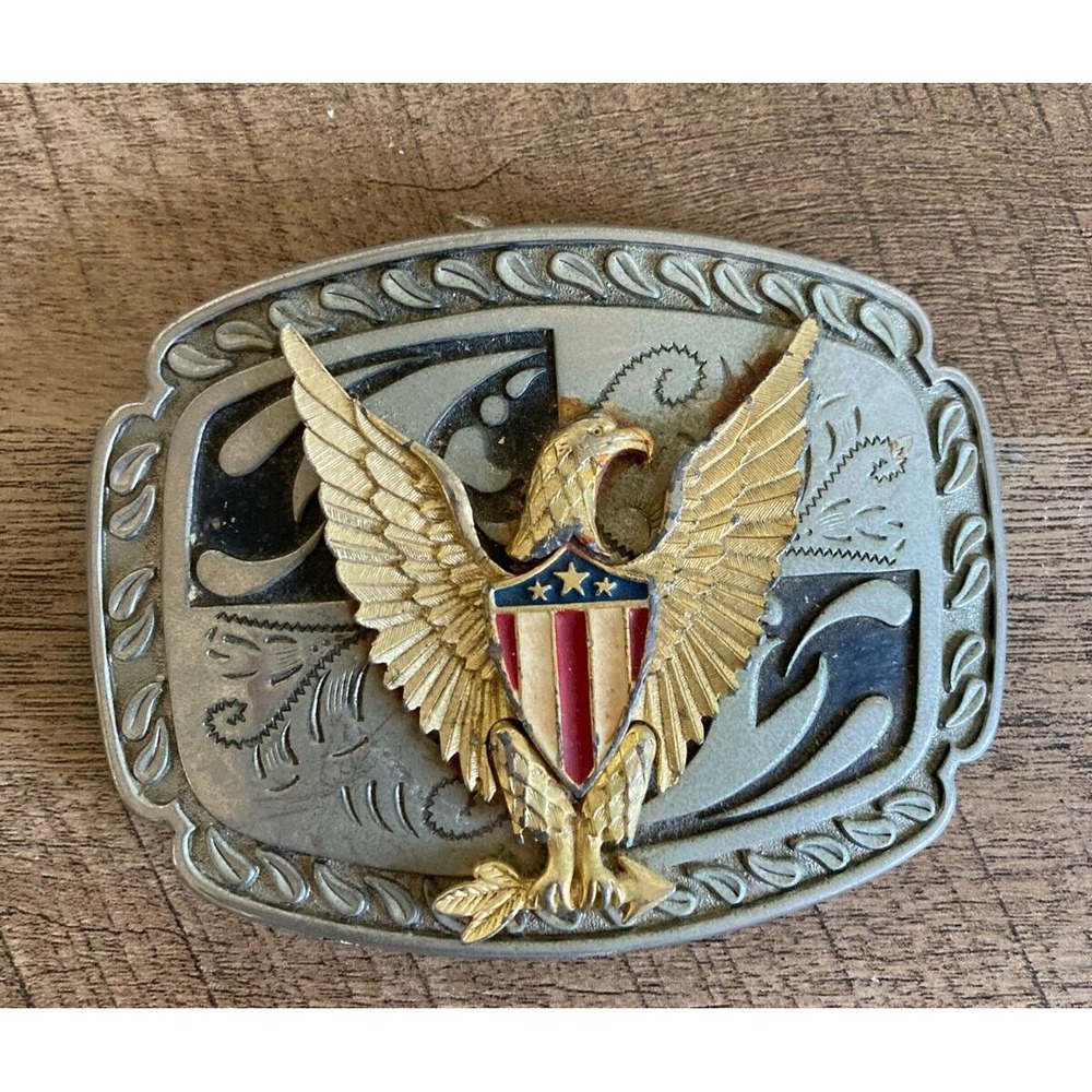 VTG‎ Metal Buckle w/American Bald Eagle Emblem Engraved